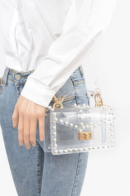 Pearl Studs Clear Stadium Bag – Stylish Event-Approved Purse