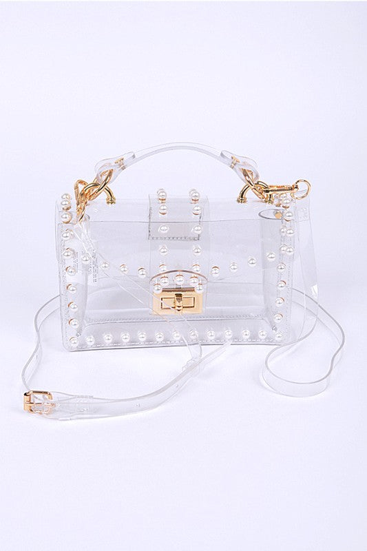 Pearl Studs Clear Stadium Bag – Stylish Event-Approved Purse
