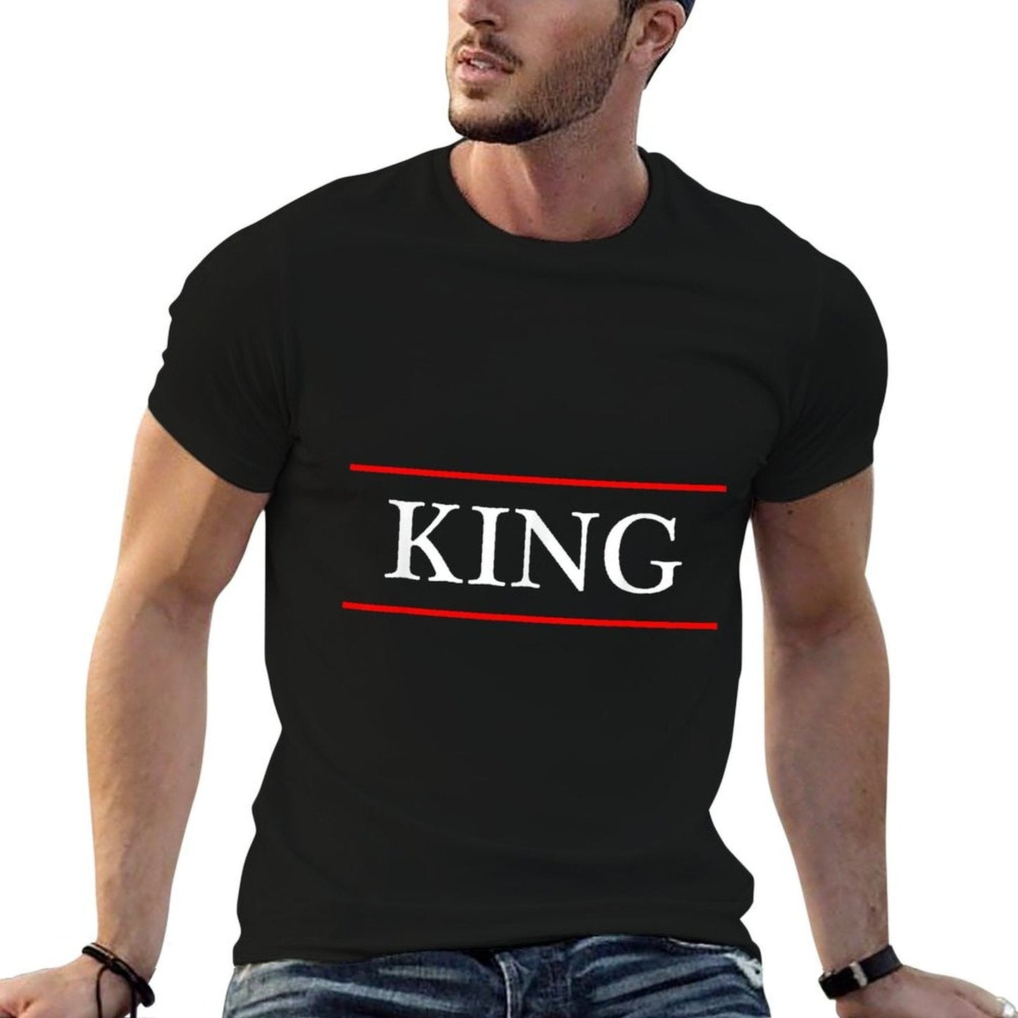 T-Shirt That Says The Word - KING - on It  Gift for Men  Rolled Sleeves T-Shirt
